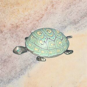 Rare Green Turtle Brooch Embellished With Crystals *read